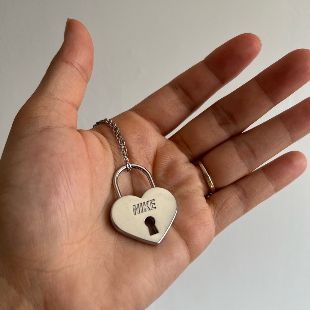 Nike Silver Heart Lock Necklace